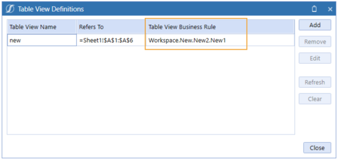 Yellow rectangle box on Table View Business Rule